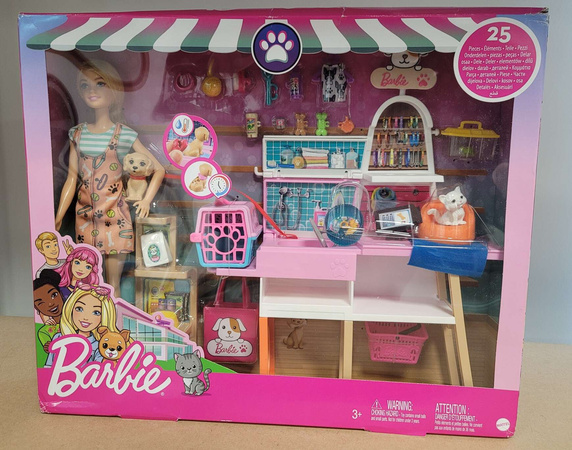 OUTLET Barbie zestaw do pielęgnacji zwierząt lalka figurki + akcesoria 25 elementów USZKODZONE OPAKOWANIE