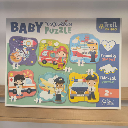 OUTLET Puzzle Baby Progressive Zestaw 4w1 Zawody i pojazdy NIEKOMPLETNE