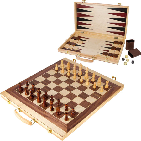 OUTLET Drewniane Szachy i Backgammon zestaw w skrzyni WADLIWY