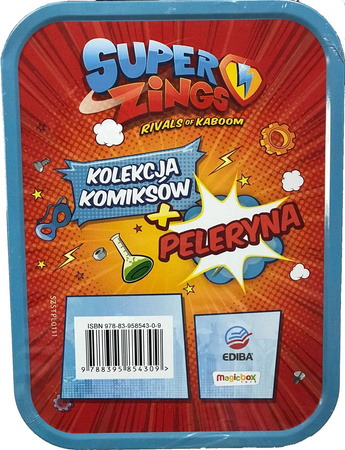 Super Zings Kolekcjonerska puszka z komiksem + peleryna + magnes USZKODZONE OPAKOWANIE