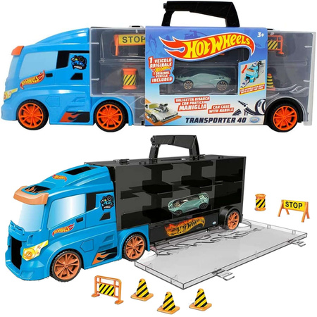 OUTLET Hot Wheels Transporter na 14 aut + 1 auto i znaki drogowe WADLIWY