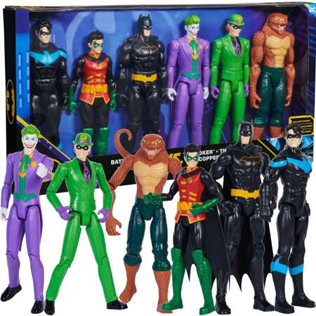 OUTLET Duży Zestaw 6w1 DC Comics Duże figurki Batman, Robin, Nightwing, Joker, Człowiek Zagadka, Copperhead 28 cm 3+ USZKODZONE OPAKOWANIE