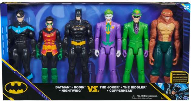 OUTLET Duży Zestaw 6w1 DC Comics Duże figurki Batman, Robin, Nightwing, Joker, Człowiek Zagadka, Copperhead 28 cm 3+ USZKODZONE OPAKOWANIE