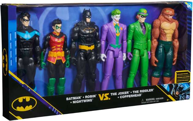 OUTLET Duży Zestaw 6w1 DC Comics Duże figurki Batman, Robin, Nightwing, Joker, Człowiek Zagadka, Copperhead 28 cm 3+ USZKODZONE OPAKOWANIE